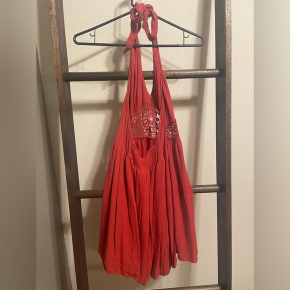 Boho Burnt Orange Halter Dress - Picture 3 of 4